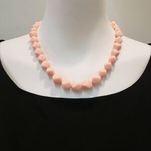 VINTAGE 60s Lucite Pale Pink Rounded Square Beaded Necklace
